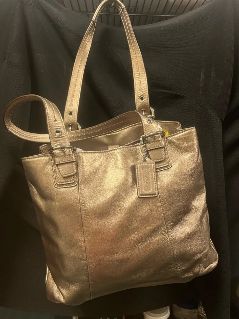 Coach Metallic Rose Gold Leather Tote - Picture 2 of 5